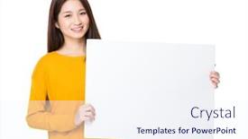  Presentation with show - Audience pleasing presentation design consisting of woman show with white board backdrop and a sky blue colored foreground