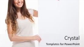  Presentation with weight loss woman showing - Slide set consisting of woman showing a blank sign background and a sky blue colored foreground