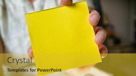  Presentation with yellow paper - Beautiful slides featuring woman-showing-a-blank-yellow backdrop and a gold colored foreground