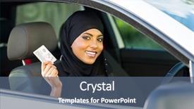  Presentation with weight loss woman showing - Cool new theme with woman showing a driving license backdrop and a ocean colored foreground