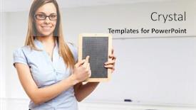  Presentation with blackboard - PPT layouts having woman-showing-a-small-empty background and a  colored foreground