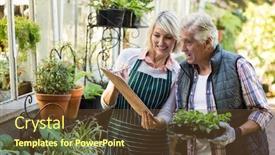  Presentation with greenhouse - Beautiful PPT layouts featuring woman showing clipboard to male gardener outside greenhouse backdrop and a tawny brown colored foreground