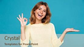  Presentation with weight loss woman showing - Amazing PPT theme having woman showing copyspace and okay backdrop and a  colored foreground