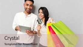  Presentation with lovers - Cool new presentation design with woman showing credit card backdrop and a  colored foreground