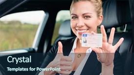  Presentation with driving - Colorful PPT theme enhanced with woman showing driving license backdrop and a navy blue colored foreground