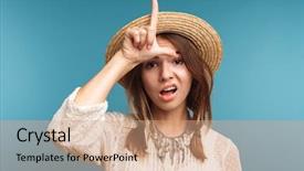  Presentation with cute - PPT layouts featuring woman showing funny gesture grimace background and a  colored foreground