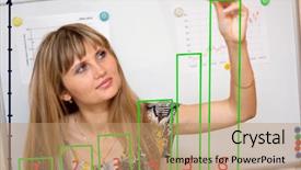  Presentation with sales growth - PPT theme consisting of woman-showing-growth-of-profit background and a coral colored foreground