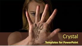  Presentation with abuse - Slide set having woman-showing-hand-with-sign background and a tawny brown colored foreground