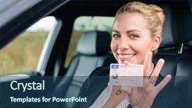  Presentation with patent license agreement licensing business - PPT theme featuring woman showing her driving license background and a ocean colored foreground