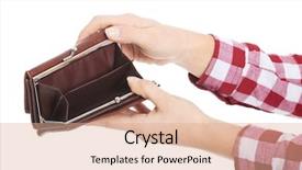  Presentation with empty - Theme enhanced with woman showing her empty wallet background and a coral colored foreground