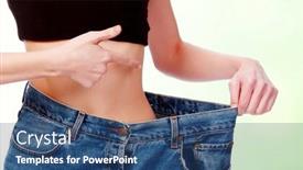  Presentation with lost - PPT theme enhanced with woman-showing-how-much-weight background and a ocean colored foreground