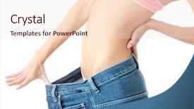  Presentation with lost - Colorful slide deck enhanced with woman showing how much weight she lost isolated backdrop and a sky blue colored foreground