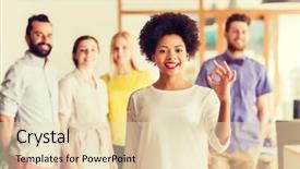  Presentation with animated business people - PPT theme having woman showing ok hand sig background and a lemonade colored foreground