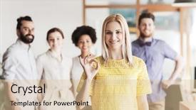  Presentation with start up business - Beautiful presentation design featuring woman showing ok hand sig backdrop and a lemonade colored foreground