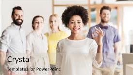  Presentation with people helping each teamwork couple - Audience pleasing slides consisting of woman showing ok hand sig backdrop and a soft green colored foreground