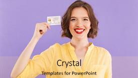  Presentation with credit card - Slide set featuring woman showing plastic credit card background and a blonde colored foreground