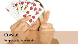  Presentation with royal - Colorful presentation theme enhanced with lucky draw casino gambling - woman showing royal flush backdrop and a coral colored foreground