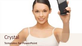  Presentation with smartphone app - Cool new slide set with woman showing smartphone with app backdrop and a lemonade colored foreground