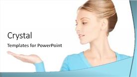  Presentation with hand palm - Amazing slide set having woman showing something backdrop and a sky blue colored foreground