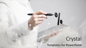  Presentation with percent - Audience pleasing theme consisting of woman-showing-symbol-of-percent backdrop and a light gray colored foreground