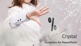  Presentation with percent - Beautiful slide set featuring woman showing symbol of percent backdrop and a light gray colored foreground