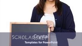  Presentation with scholarship - PPT layouts consisting of woman showing the chalkboard with a word scholarship background and a ocean colored foreground