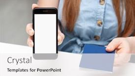  Presentation with blank - Colorful presentation design enhanced with woman-showing-the-phone backdrop and a white colored foreground