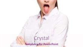  Presentation with tongue - Beautiful PPT theme featuring woman showing tongue disgust female isolated on white backdrop and a sky blue colored foreground