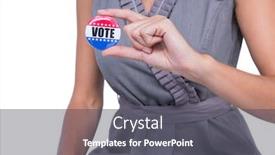  Presentation with vote - PPT theme enhanced with presidential - woman showing vote badge background and a dark gray colored foreground