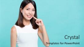  Presentation with weight loss woman showing - Presentation theme enhanced with woman showing with her teeth background and a arctic colored foreground
