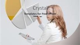  Presentation with pie chart - Slides with woman-shows-a-pie-chart background and a  colored foreground