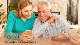  Presentation with text message - Cool new slides with woman-shows-senior-a-text backdrop and a coral colored foreground