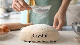 Presentation with flour - Presentation theme enhanced with woman sifting flour over dough background and a coral colored foreground