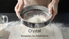  Presentation with flour - Amazing PPT theme having woman sifting flour over dough backdrop and a light gray colored foreground