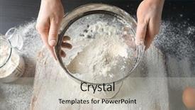  Presentation with flour - Slides consisting of woman sifting flour over dough background and a light gray colored foreground