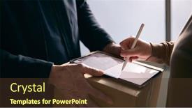  Presentation with courier - Slide set consisting of woman-signing-for-courier-delivery background and a tawny brown colored foreground