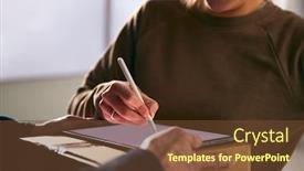  Presentation with courier - Colorful slide set enhanced with woman-signing-for-courier-delivery backdrop and a tawny brown colored foreground