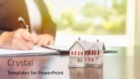  Presentation with real estate - Slide set featuring woman-signing-real-estate-contract background and a coral colored foreground