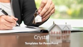  Presentation with real estate - Slide set with woman-signing-real-estate-contract background and a violet colored foreground