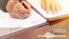  Presentation with real estate - Presentation theme consisting of woman-signing-real-estate-contract background and a coral colored foreground