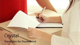  Presentation with personal package - Audience pleasing slide deck consisting of woman signing receipt of delivery backdrop and a coral colored foreground
