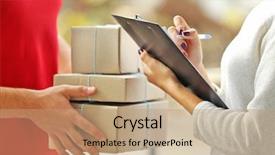  Presentation with starch drug delivery - Slide set enhanced with woman signing receipt of delivery background and a coral colored foreground