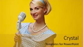  Presentation with singer - Slide set featuring woman singer in blue dress background and a gold colored foreground