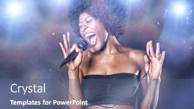  Presentation with microphone - Slide deck consisting of woman-singing-on-microphone-over background and a ocean colored foreground