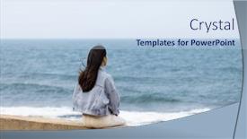  Presentation with taiwan - PPT layouts having woman-sit-beside-the-waterfront background and a sky blue colored foreground