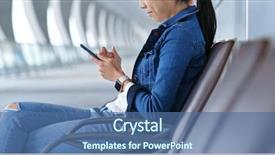  Presentation with mobile use - Amazing slide deck having woman sit down on chair backdrop and a ocean colored foreground