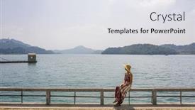  Presentation with water sun - PPT layouts enhanced with woman-sit-near-the-water background and a white colored foreground