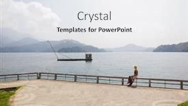  Presentation with water sun - Beautiful presentation theme featuring woman-sit-near-the-water backdrop and a sky blue colored foreground