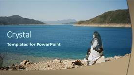  Presentation with look - Presentation theme having woman-sit-on-the-rock background and a  colored foreground