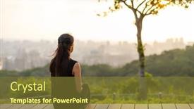  Presentation with look forward - Theme having woman-sit-on-the-wooden background and a  colored foreground